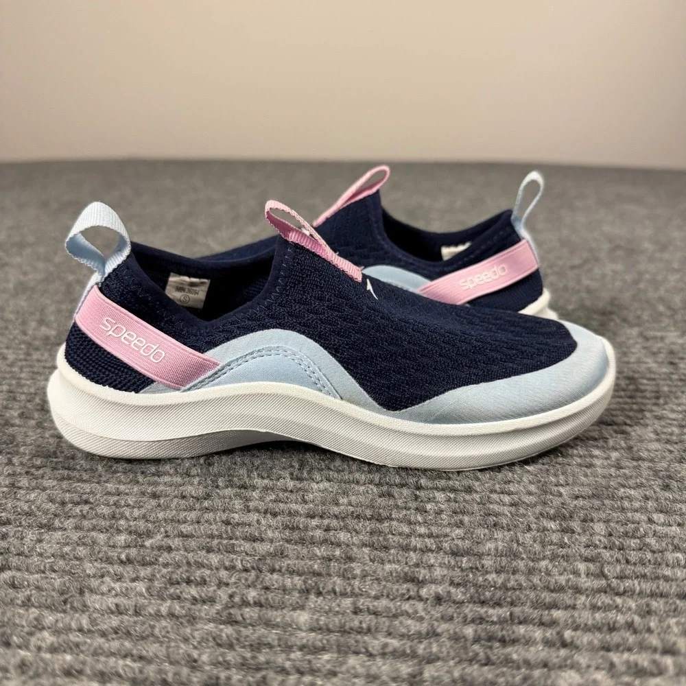 Speedo Girls Water Shoes Navy Blue Pink Slip On Aqua Socks Size S 13-1